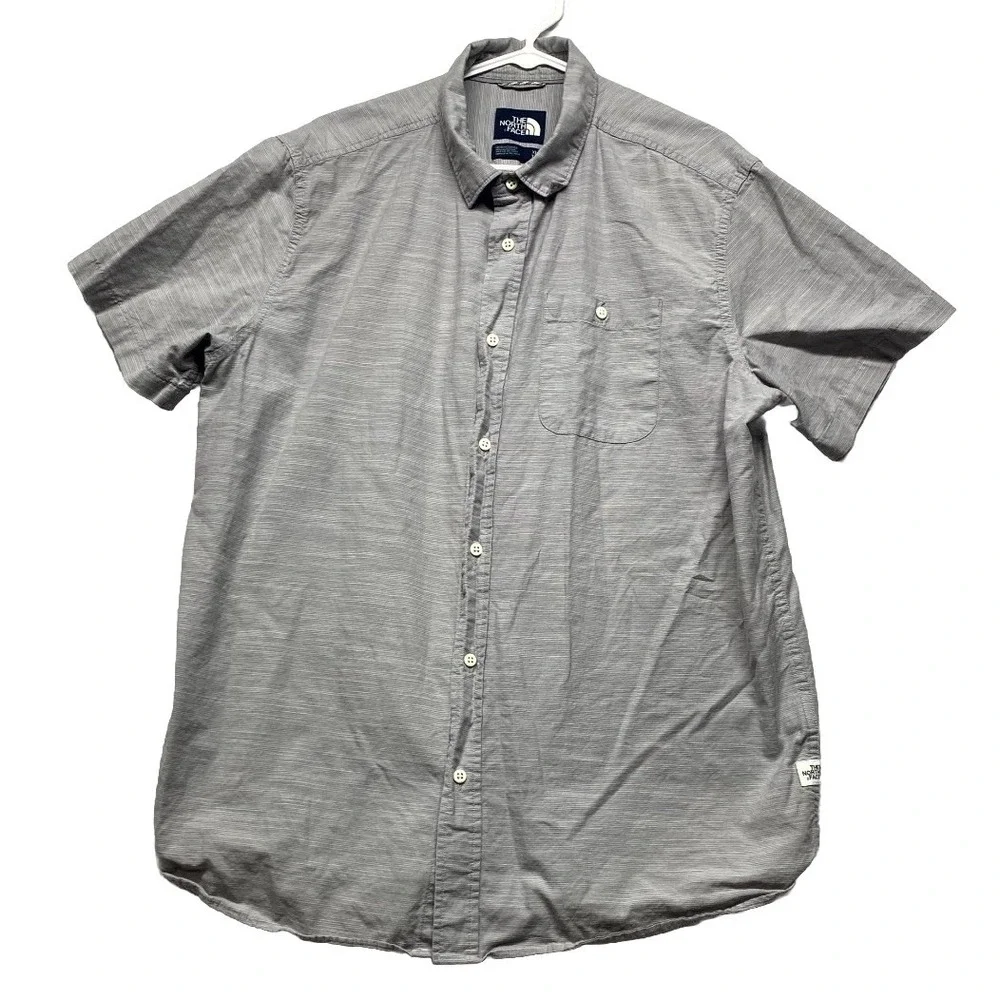 The North Face Shirt Mens XL Gray Cotton Striped Button Up Regular Back Box